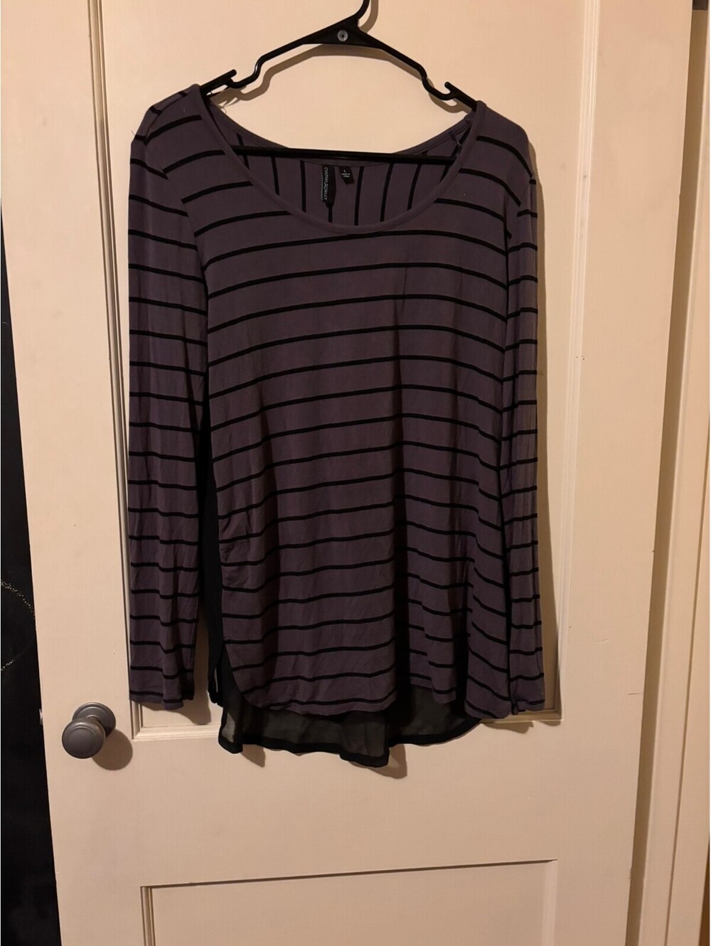 Gray and black striped long sleeve top Large